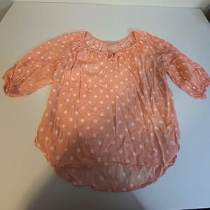 Kenar Peach Polka Dot Peasant Blouse with White Dots